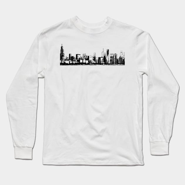 Chicago Skyline Long Sleeve T-Shirt by BigBridgeStudios